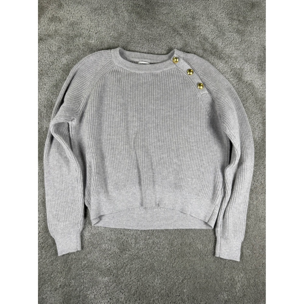 J.Crew Gray Ribbed Knit Button Shoulder Sweater Small Cotton Blend Pullover